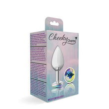 Load image into Gallery viewer, Cheeky Charms Silver Round Butt Plug w Clear Iridescent Jewel Medium
