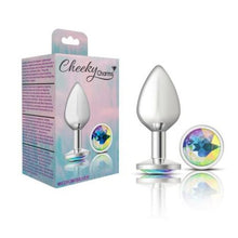 Load image into Gallery viewer, Cheeky Charms Silver Round Butt Plug w Clear Iridescent Jewel Medium
