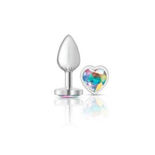 Load image into Gallery viewer, Cheeky Charms Silver Metal  Butt Plug w Heart Clear Jewel Small
