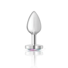 Load image into Gallery viewer, Cheeky Charms Silver Metal  Butt Plug w Heart Clear Jewel Small
