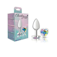 Load image into Gallery viewer, Cheeky Charms Silver Metal  Butt Plug w Heart Clear Jewel Small
