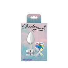 Load image into Gallery viewer, Cheeky Charms Silver Metal  Butt Plug w Heart Clear Jewel Small
