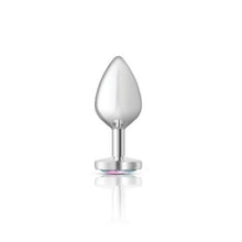 Load image into Gallery viewer, Cheeky Charms Silver Metal  Butt Plug w Heart Clear Jewel Medium
