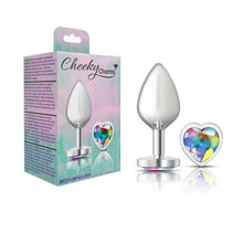 Load image into Gallery viewer, Cheeky Charms Silver Metal  Butt Plug w Heart Clear Jewel Medium
