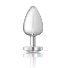 Load image into Gallery viewer, Cheeky Charms Silver Metal  Butt Plug w Heart Clear Jewel Large
