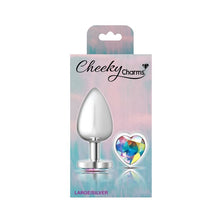 Load image into Gallery viewer, Cheeky Charms Silver Metal  Butt Plug w Heart Clear Jewel Large
