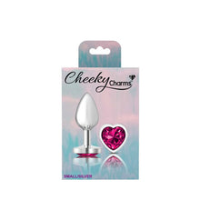 Load image into Gallery viewer, Cheeky Charms Silver Metal  Butt Plug w Heart Pink Jewel Small
