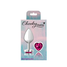 Load image into Gallery viewer, Cheeky Charms Silver Metal  Butt Plug w Heart Pink Jewel Medium
