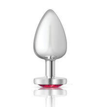 Load image into Gallery viewer, Cheeky Charms Silver Metal  Butt Plug w Heart Pink Jewel Large
