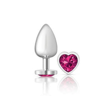 Load image into Gallery viewer, Cheeky Charms Silver Metal  Butt Plug w Heart Pink Jewel Large
