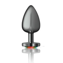 Load image into Gallery viewer, Cheeky Charms Gunmetal  Butt Plug w Heart Rainbow Jewel Large

