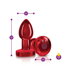 Load image into Gallery viewer, Cheeky Charms Red Rechargeable Vibrating Metal Butt Plug w Remote Small
