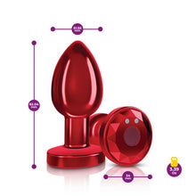 Load image into Gallery viewer, Cheeky Charms Red Rechargeable Vibrating Metal Butt Plug w Remote Medium
