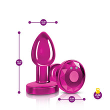 Load image into Gallery viewer, Cheeky Charms Pink Rechargeable Vibrating Metal Butt Plug w Remote Small
