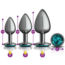 Load image into Gallery viewer, Cheeky Charms Round Metal Butt Plug Gunmetal 3 Pc Kit w Teal Jewel
