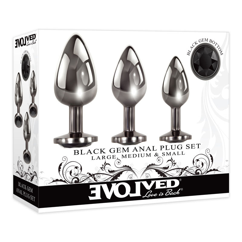 Evolved Black Gem Anal Plug Set of 3 Metal Butt Plugs