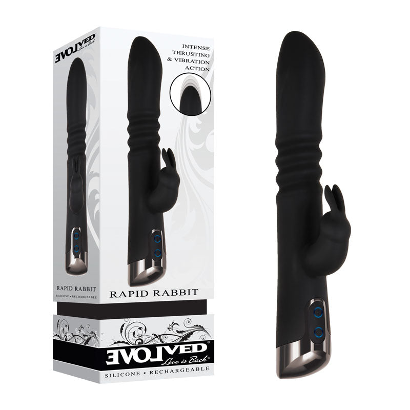 Evolved Rapid Rabbit Vibrator Telescopic Rechargeable Thrusting Sex Toy