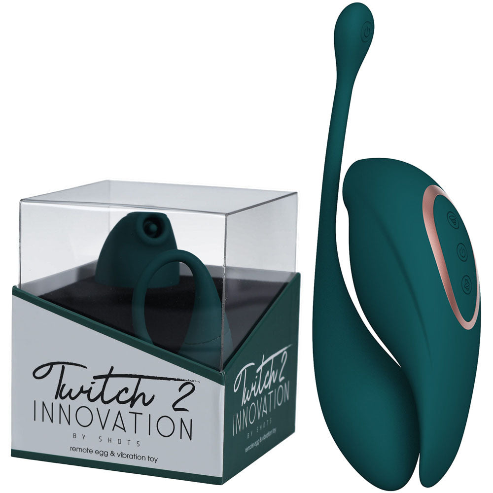 Shots Twitch 2 Suction & Flapping Vibrator Remote Vibrating Egg Green