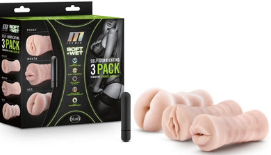 3-Pack Self-Lubricating Vibrating Stroker Sleeve Kit (Vanilla) - LOVEBEE