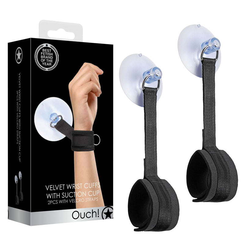 Ouch! Velvet & Velcro Adjustable Handcuffs with Suction Cup