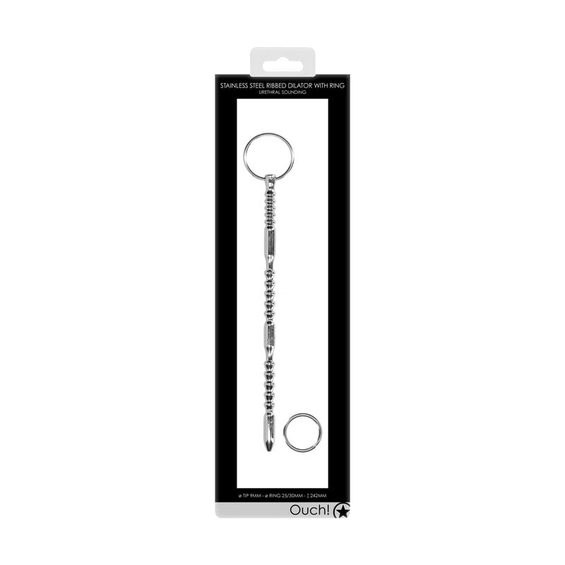 OUCH! Urethral Sounding - Metal Ribbed Dilator with Ring