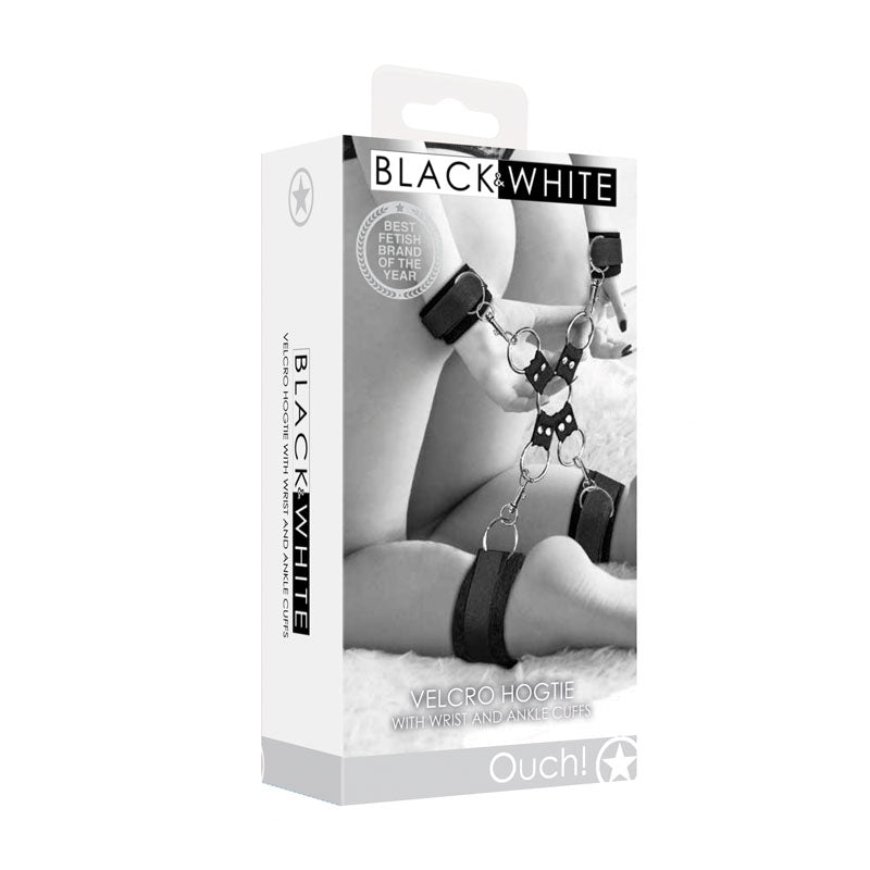 OUCH! Black & White Velcro Hogtie With Hand and Ankle Cuffs