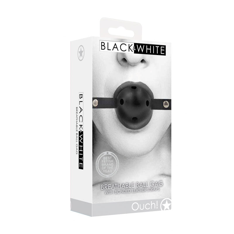 OUCH! Black & White Breathable Ball Gag With Bonded Leather Straps