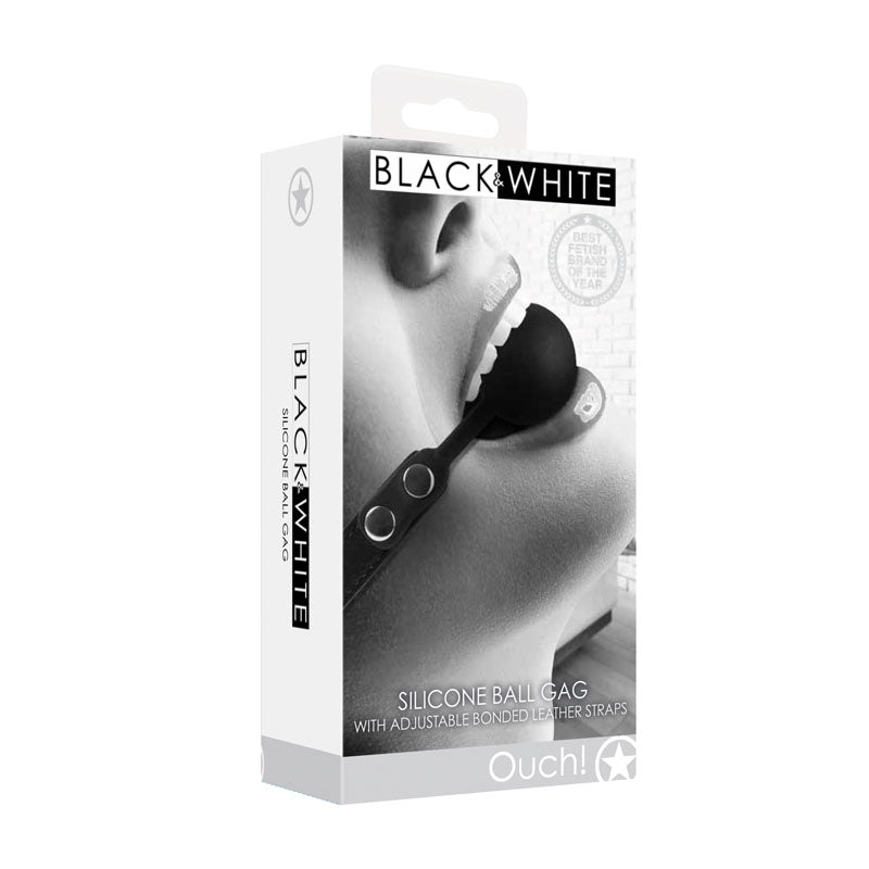 OUCH! Black & White Silicone Ball Gag with Adjustable Bonded Leather Straps