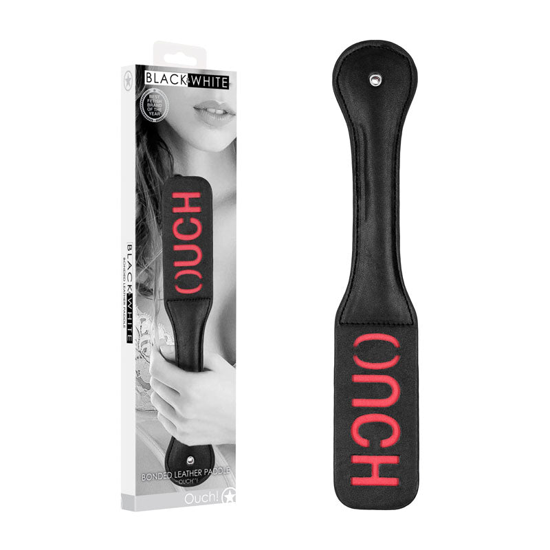 OUCH! Black & White Bonded Leather Paddle ''Ouch''