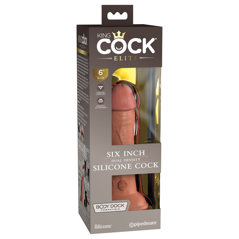 King Cock Elite 6'' Dual Density Cock Tan Realistic Dildo Suction Cup Sex Toy