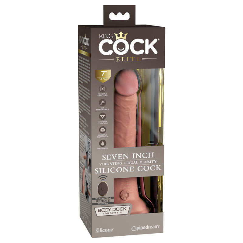 King Cock Elite 7'' Vibrating Dual Density Remote Control Suction Dildo Sex Toy