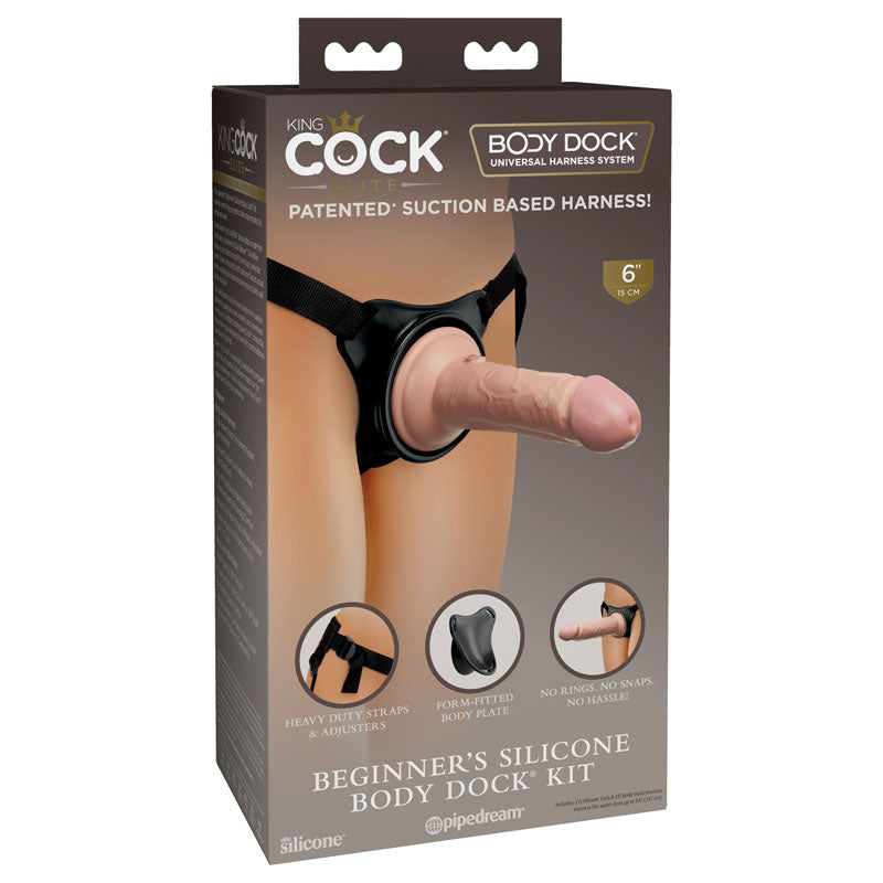 King Cock Elite Beginner's Silicone Body Dock Kit Strap On Harness Dildo Sex Toy