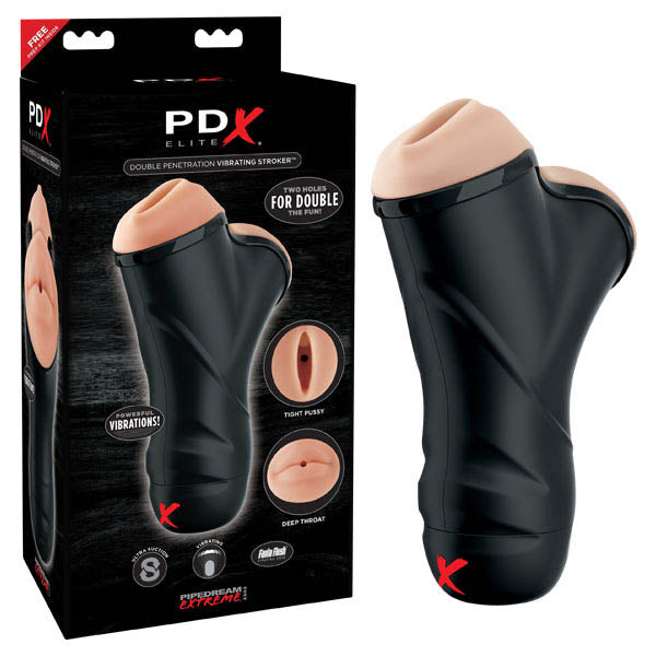 PDX Elite Double Penetration Vibrating Stroker Male Masturbator
