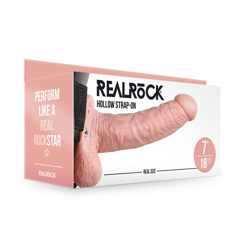 REALROCK Hollow Strapon with Balls - 18 cm Flesh