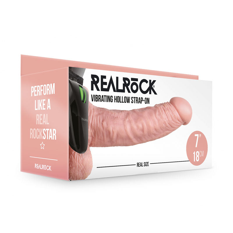 REALROCK Vibrating Hollow Strapon + Balls - 18cm Flesh