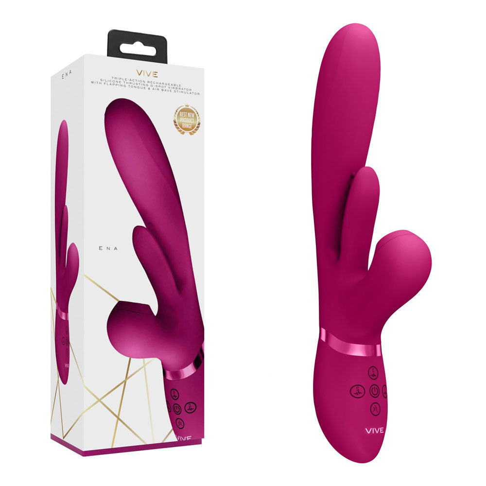 VIVE Ena Thrusting Vibrator with Air Wave Stimulator Pink